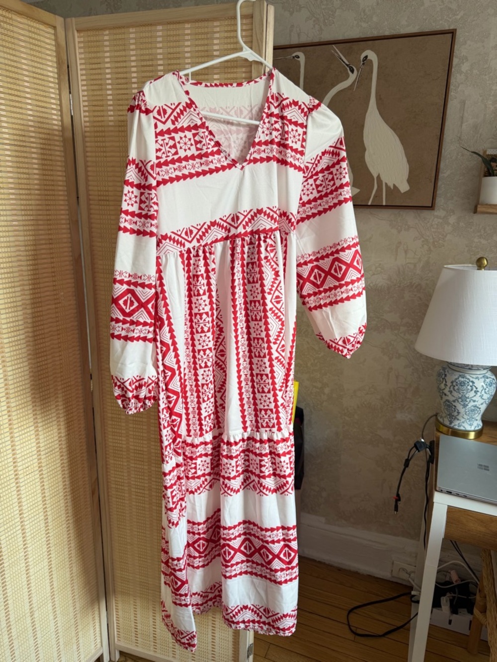 Women’s White and Red Printed Maxi Dress